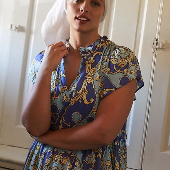 Anthropologie Blue and Yellow Midi Dress - Picture 4 of 5